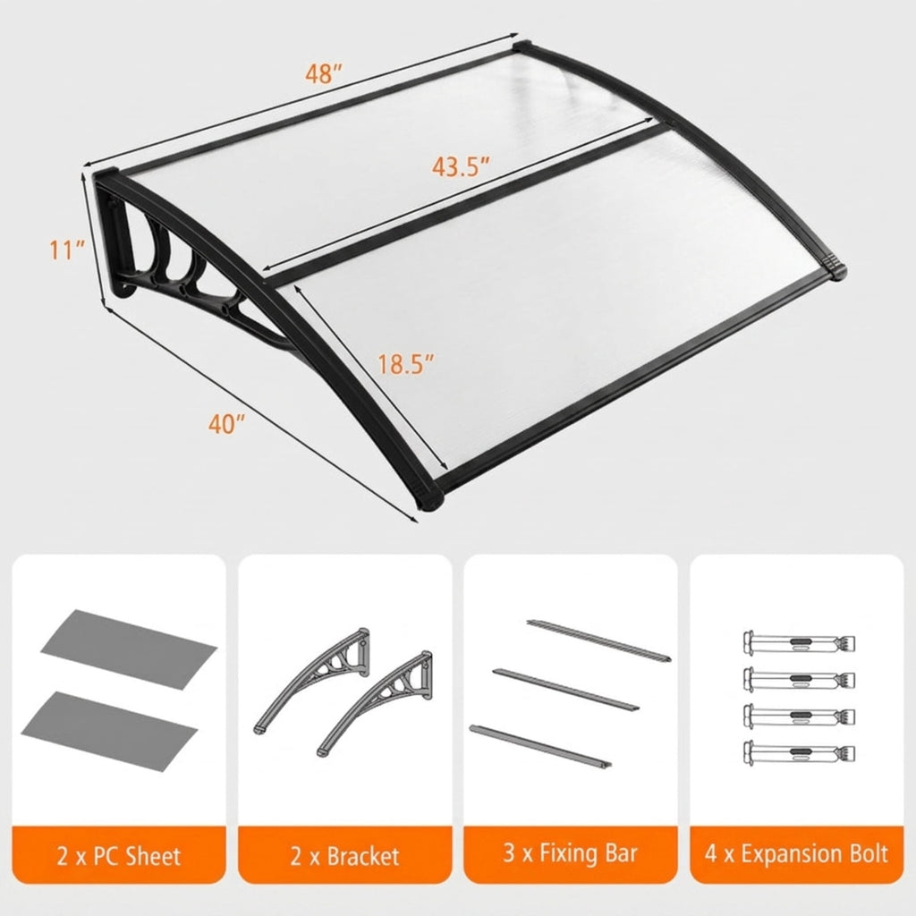 Biotree 48 x 40 Inch Outdoor Front Door Window Awning Door Canopy Exterior for Patio Deck Door Window Sun Rain Protection, Black