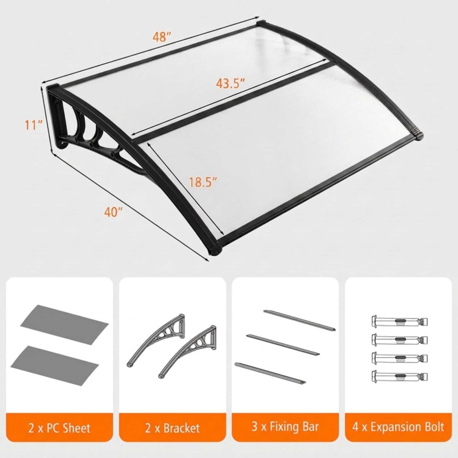 Biotree 48 x 40 Inch Outdoor Front Door Window Awning Door Canopy Exterior for Patio Deck Door Window Sun Rain Protection, Black