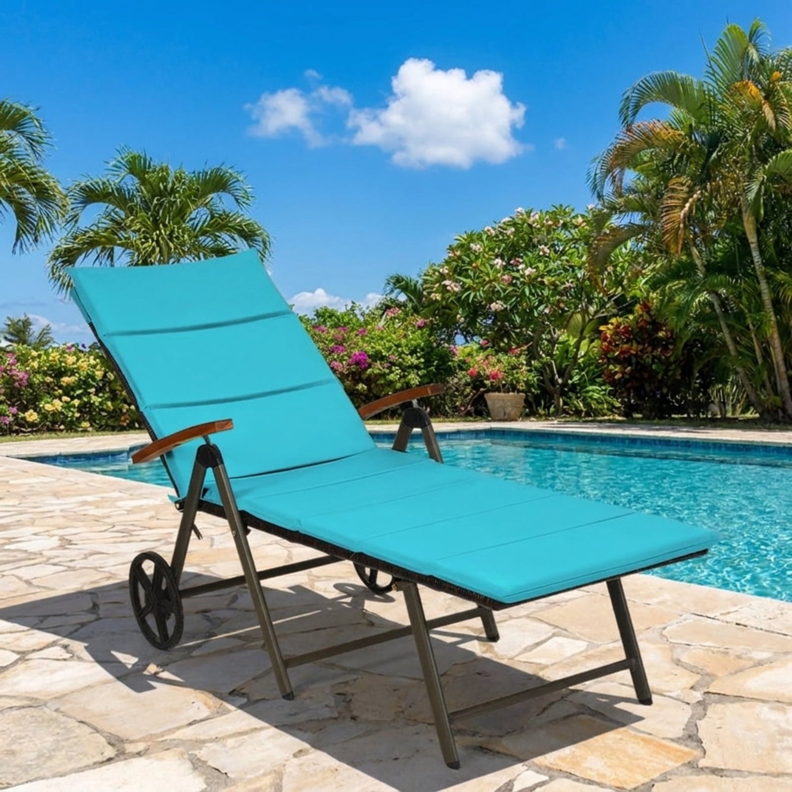 Biotree Outdoor Chaise Lounge Chair Rattan Lounger Recliner Chair Stackable Patio Chair for Garden BackyardTurquoise