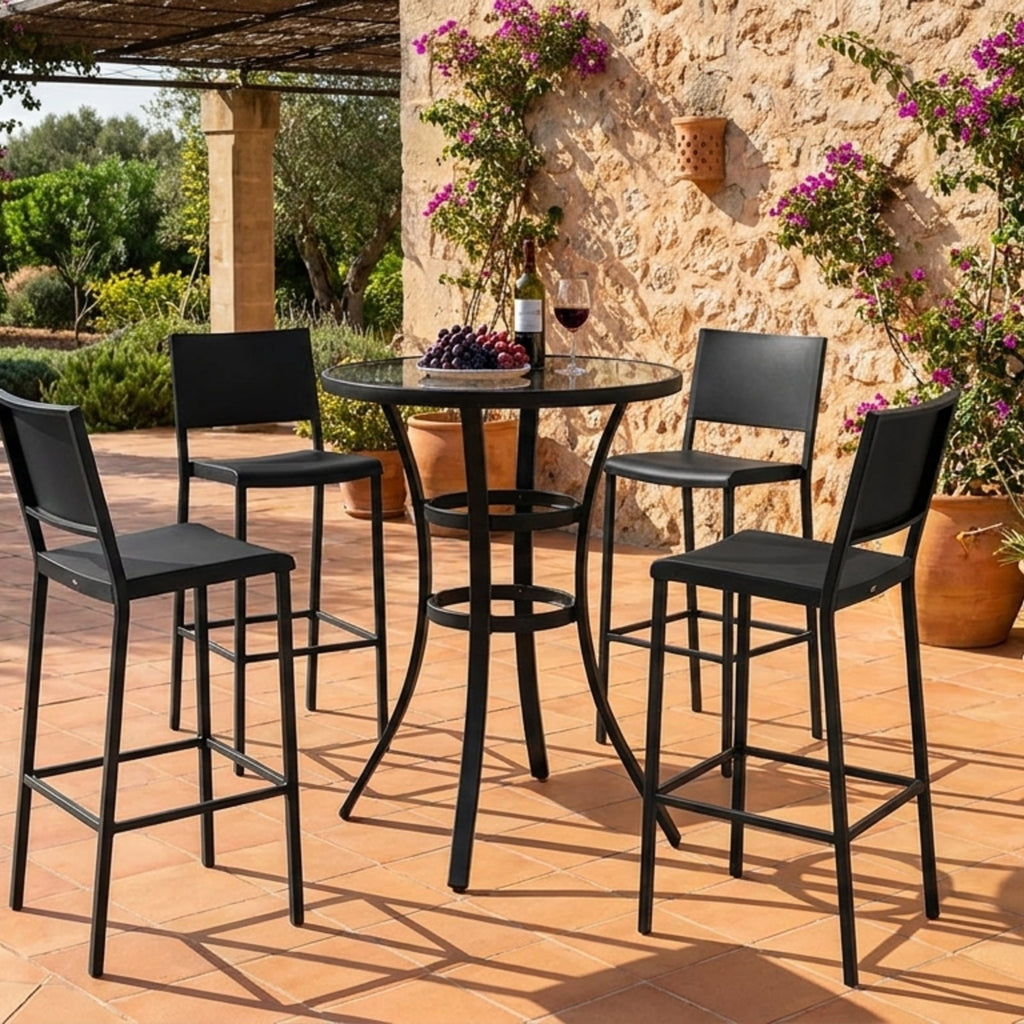 Biotree Outdoor Folding Bar Height Stool Set of 4 with Metal Frame and Footrest for Patio Porch Garden Backyard Outdoor, Black