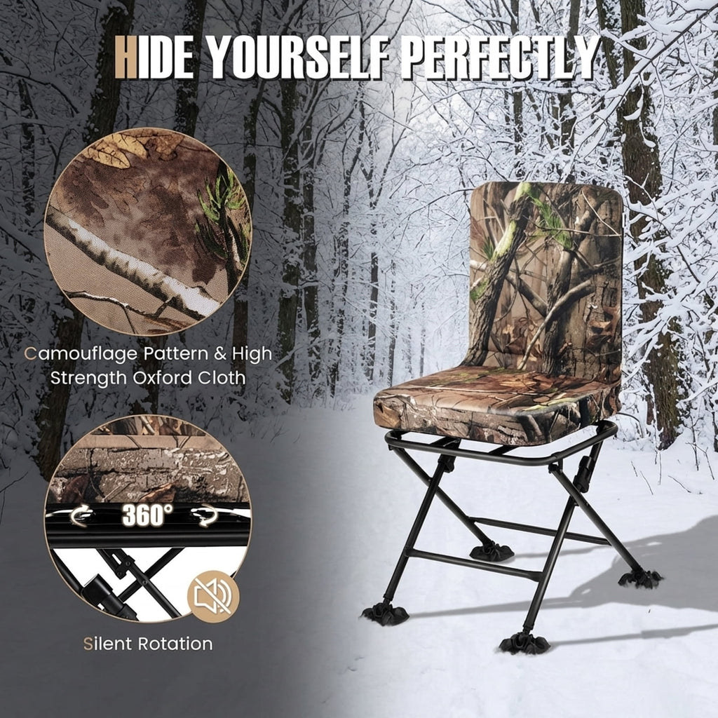 Biotree 360 Degree Swivel Folding Outdoor Chair with Padded Cushion and Adjustable Duck Feet for Hunting Camping Fishing, Camouflage