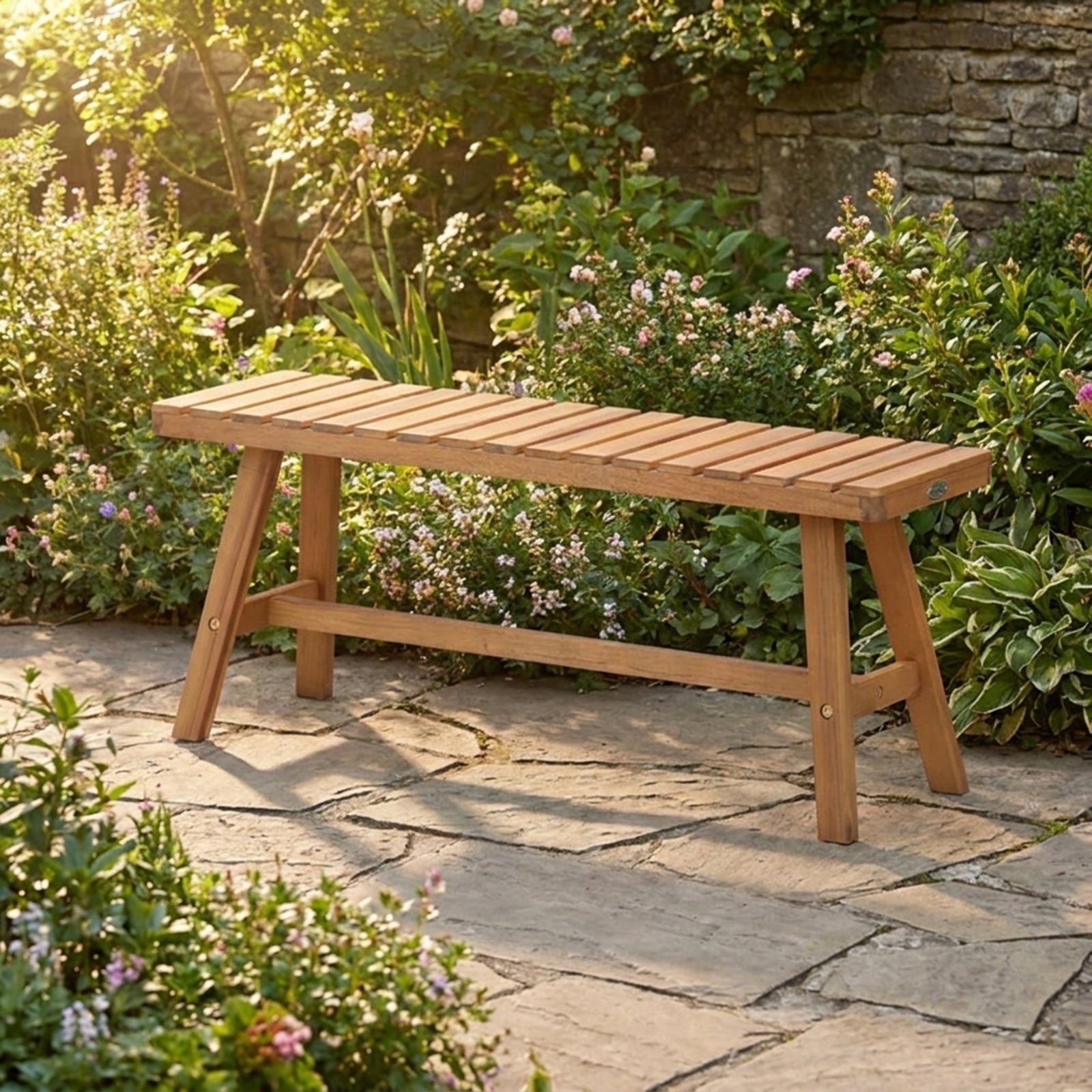 Biotree Acacia Wood Outdoor Garden Bench Set of 1/2 with Slatted Seat and 800 Lbs Capacity-Set of 1Natural