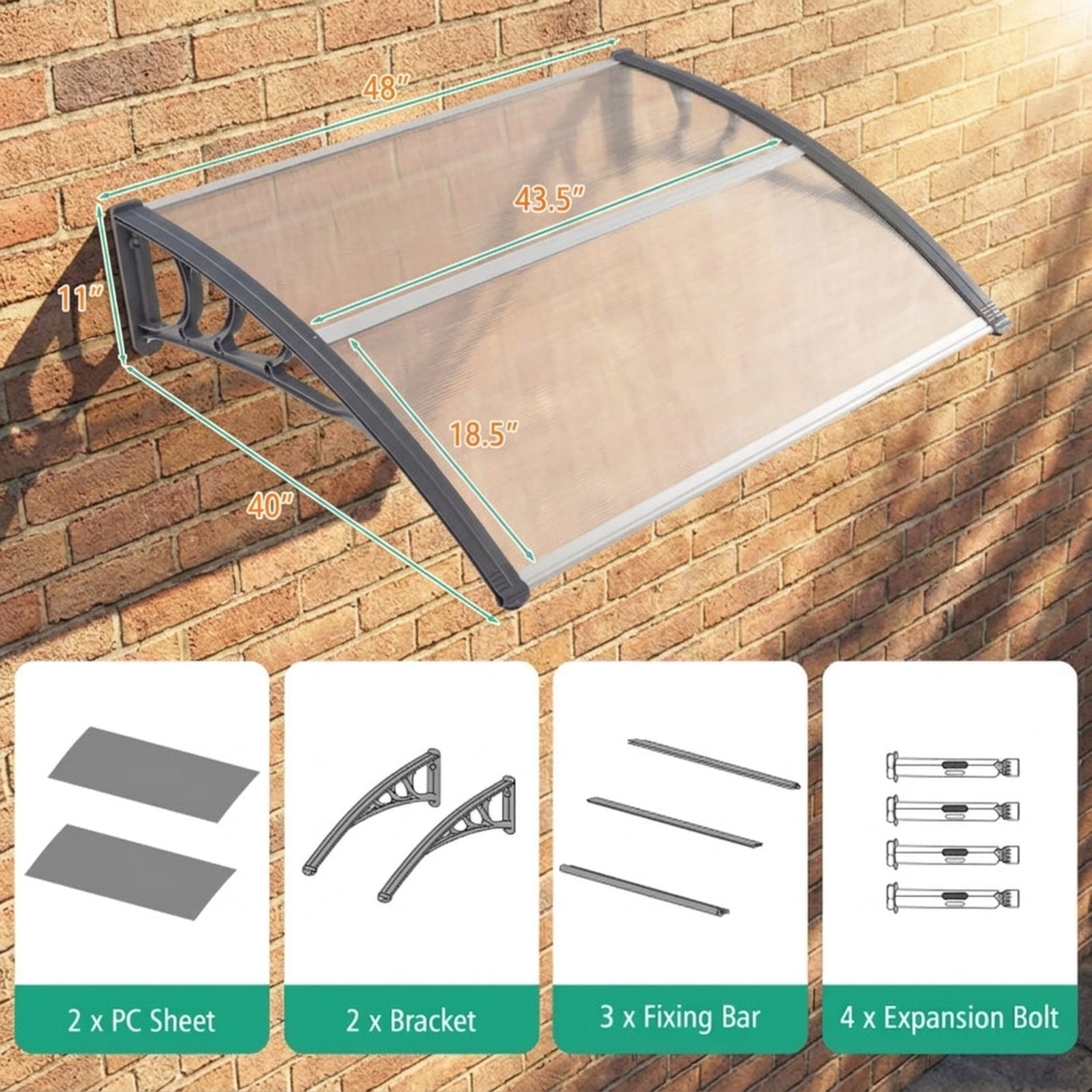 Biotree 48 x 40 Inch Outdoor Front Door Window Awning Door Canopy Exterior for Patio Deck Door Window Sun Rain Protection, Gray