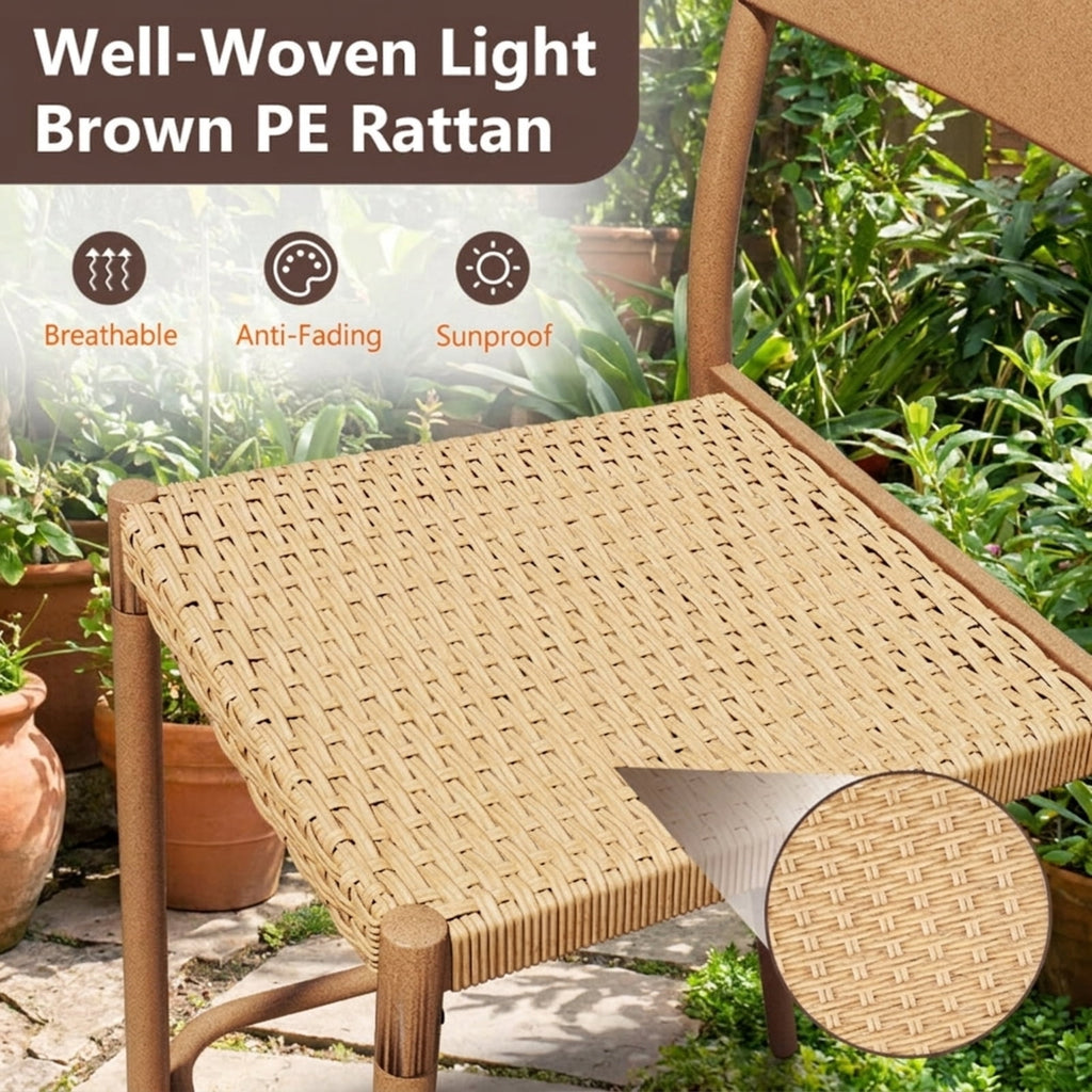 Biotree Patio Barstools Set of 4 with Rattan Seat and Metal Backrest Stackable Patio Chair for Garden BackyardLight Brown