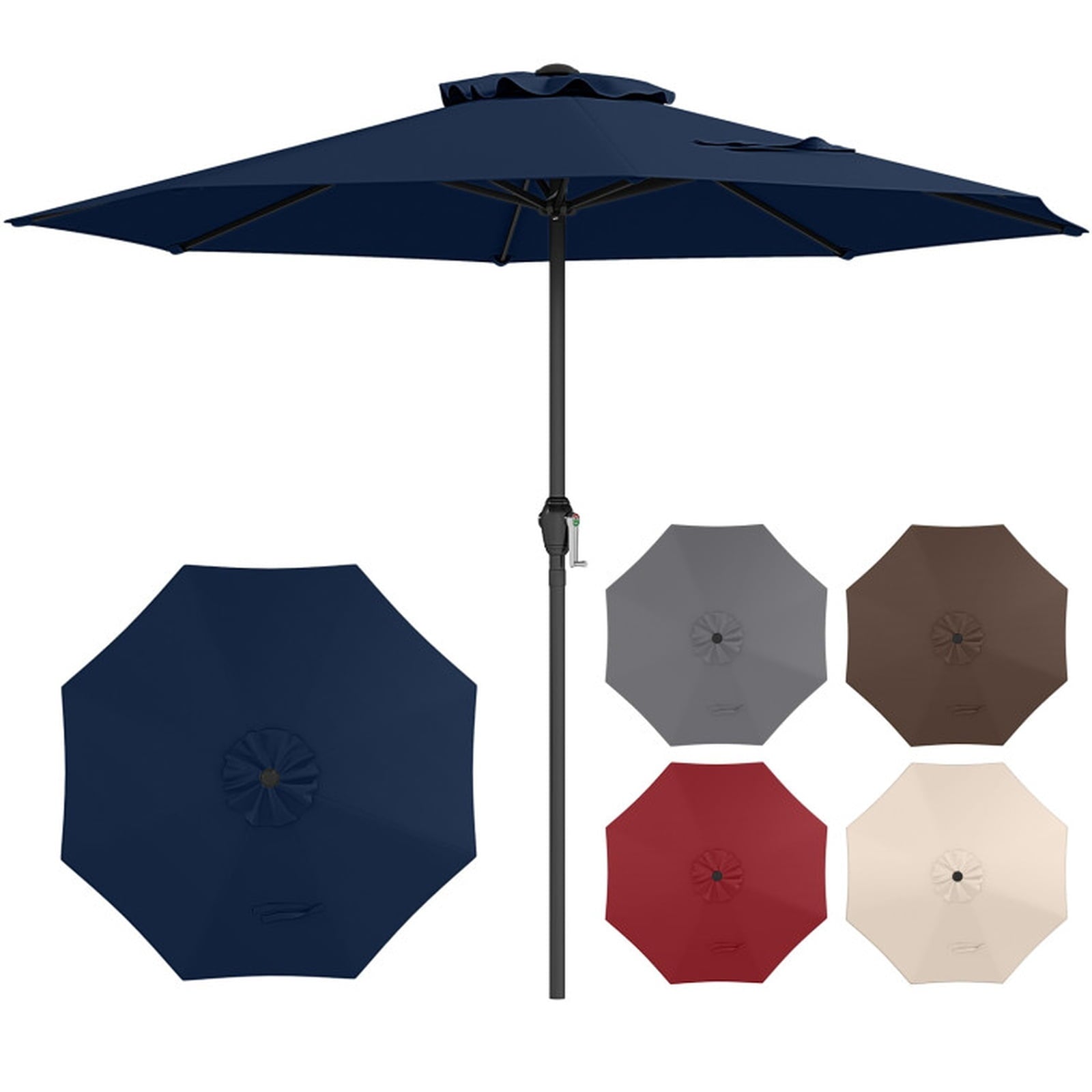 Biotree 8.5 ft Market Patio Umbrella with Crank and Tilt, 8 Sturdy Ribs, Vented Canopy - Navy Blue for Backyard