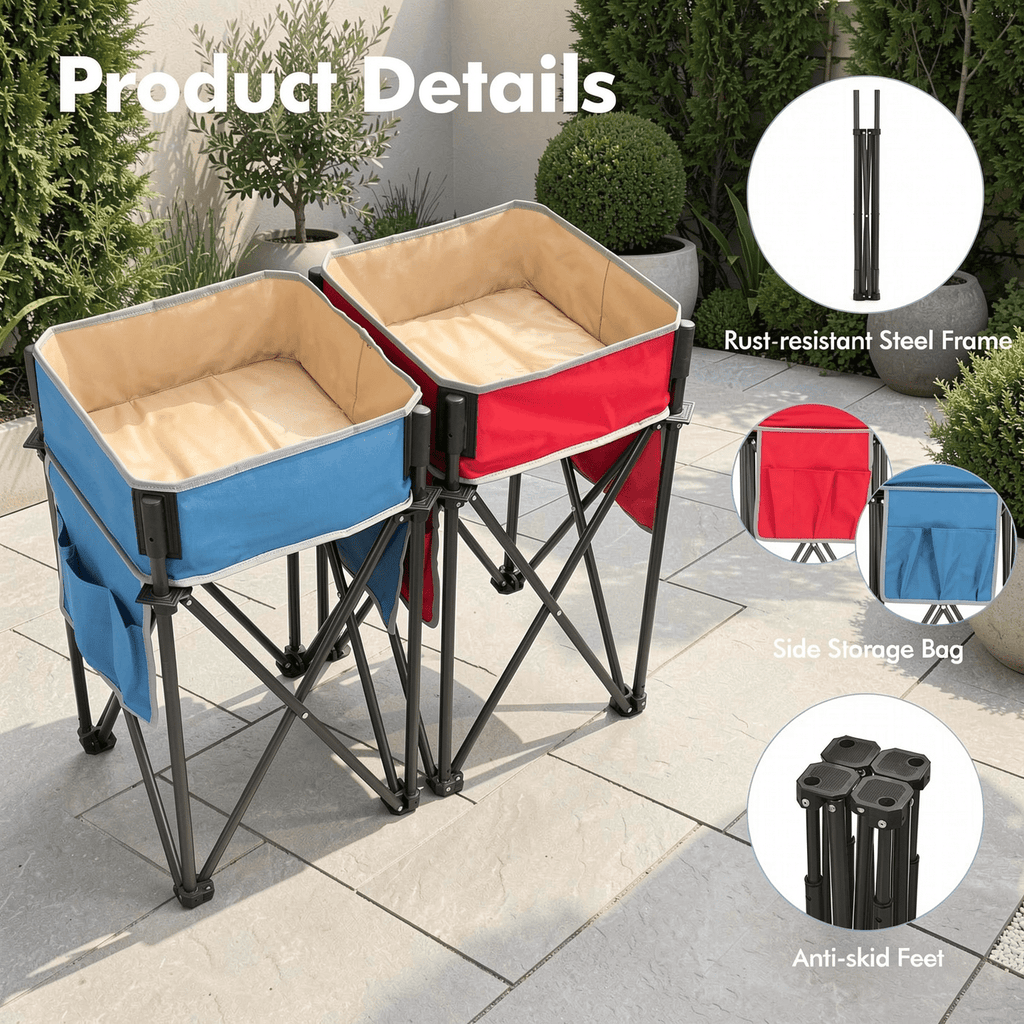 Biotree 2 Pieces Folding Camping Tables with Large Capacity Storage Sink Portable Outdoor Tables for Picnic Camping, Brown