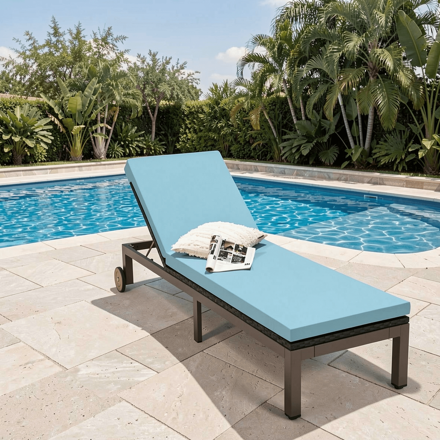 Biotree Outdoor Rattan Chaise Lounge Recliner-Turquoise