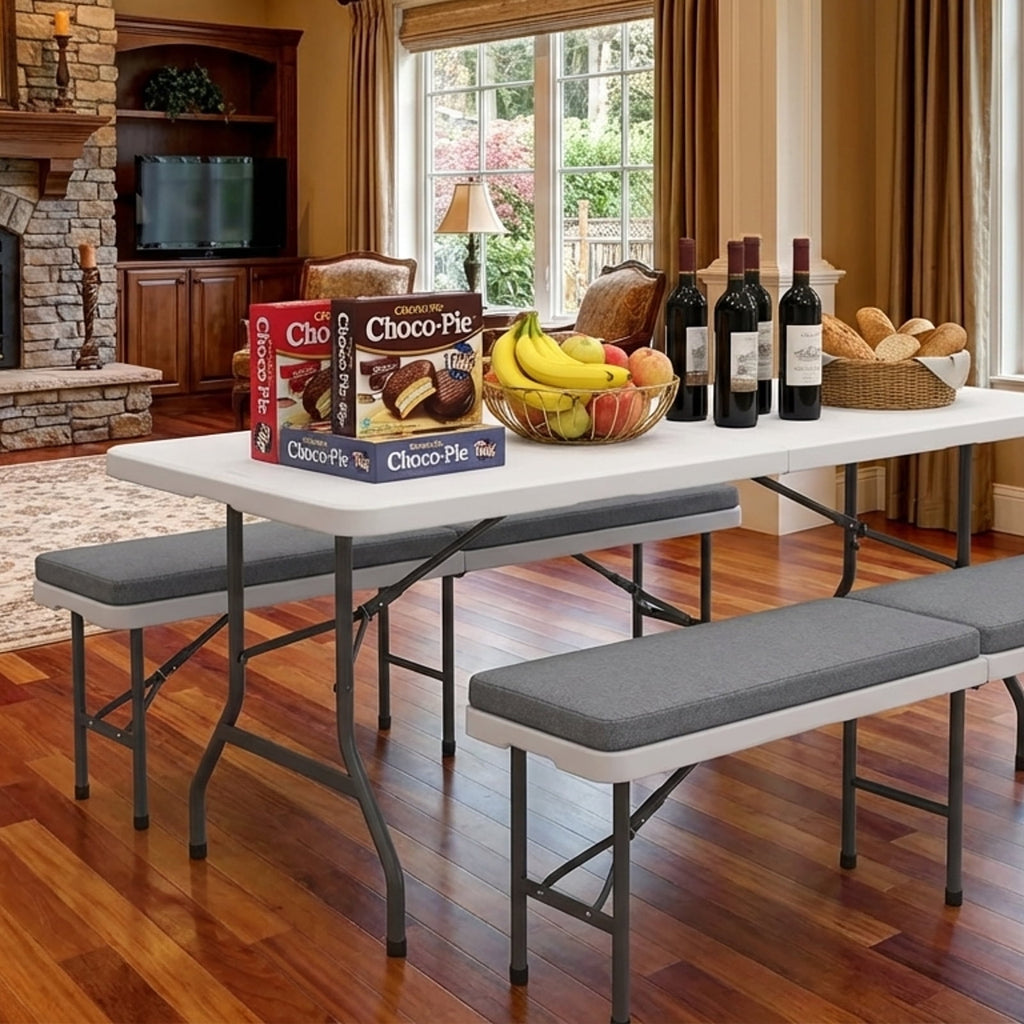 Biotree 8 ft Portable Folding Table 350 LBS Fold in Half Table with HDPE Tabletop, White
