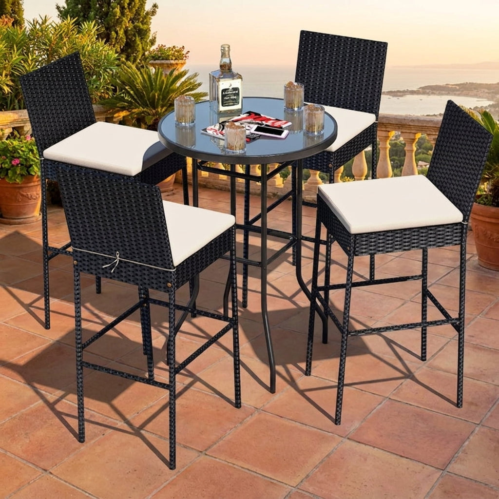 Biotree Patio Wicker Barstools with Footrest and Backrest Set of 4 for Patio Porch Garden Backyard Outdoor, Black