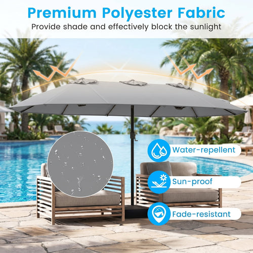 Biotree 15 ft Double-Sided Twin Patio Umbrella Crank Tilt Outdoor Shade - Gray - UV Protection with Cross Base