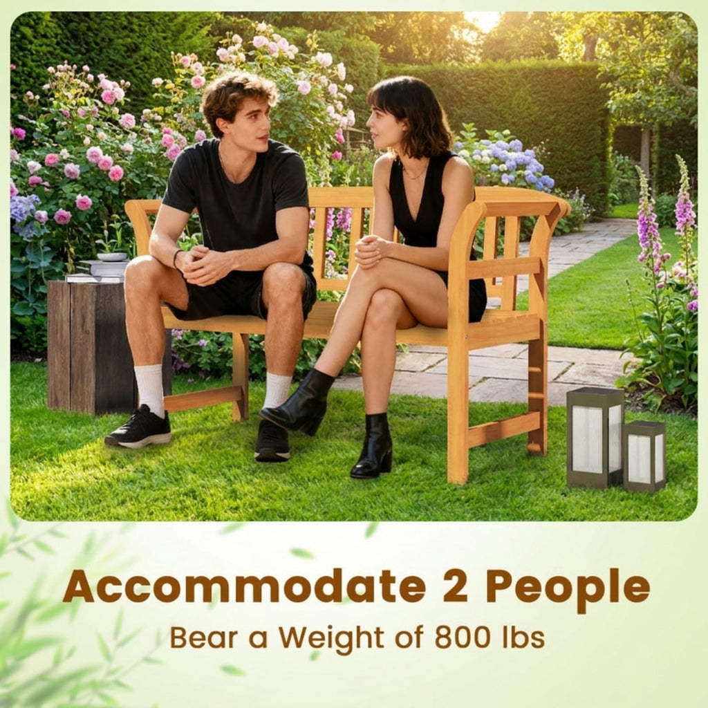 Biotree Acacia Wood 2-Person Patio Loveseat with Backrest and Armrests Stackable Patio Chair for Garden BackyardNatural
