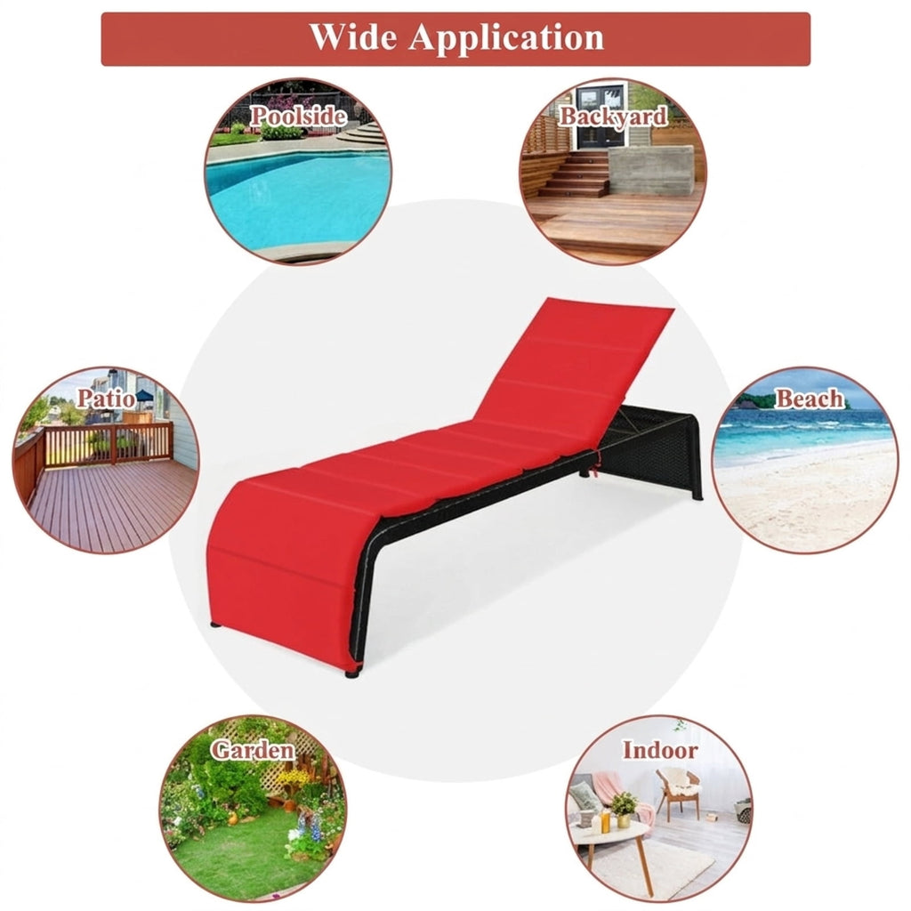 Biotree Patio Rattan Lounge Chair Back Adjustable Chaise Recliner with Cushioned Stackable Patio Chair for Garden BackyardRed