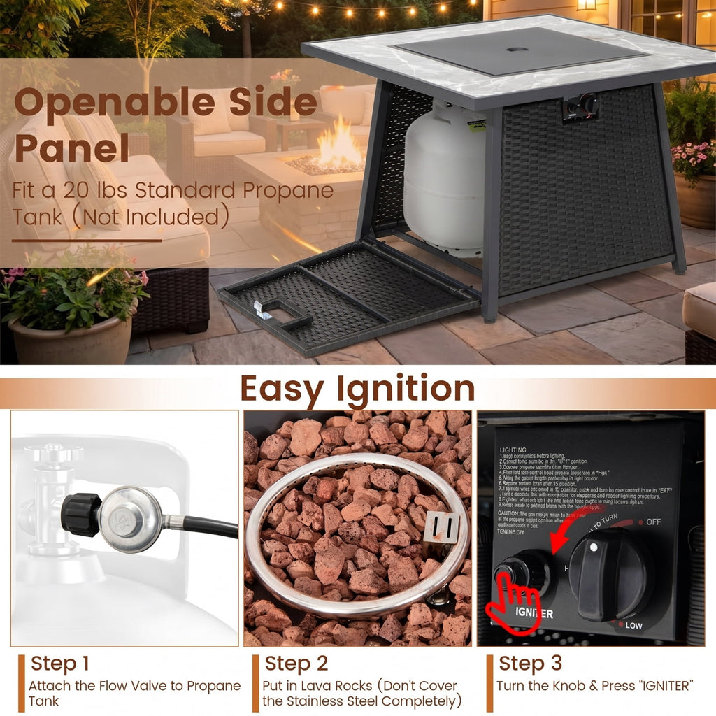 Biotree 35 Inch Propane Gas Fire Pit Table Wicker Rattan with Lava Rocks PVC Cover for Outdoor Patio Backyard Garden Camping, Black