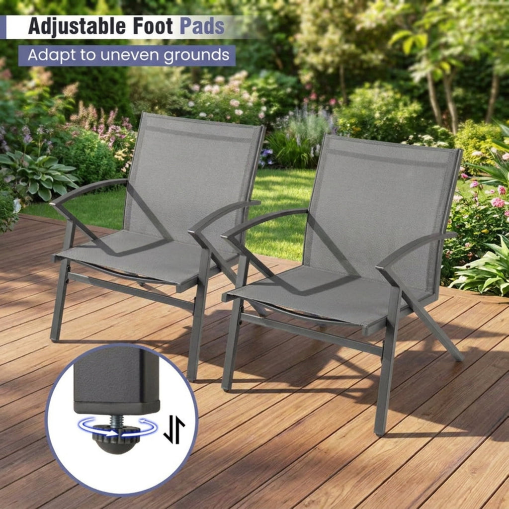 Biotree Patio Chairs Set of 2 Lawn Chairs with Heavy Duty Metal Frame Stackable Patio Chair for Garden BackyardGrey