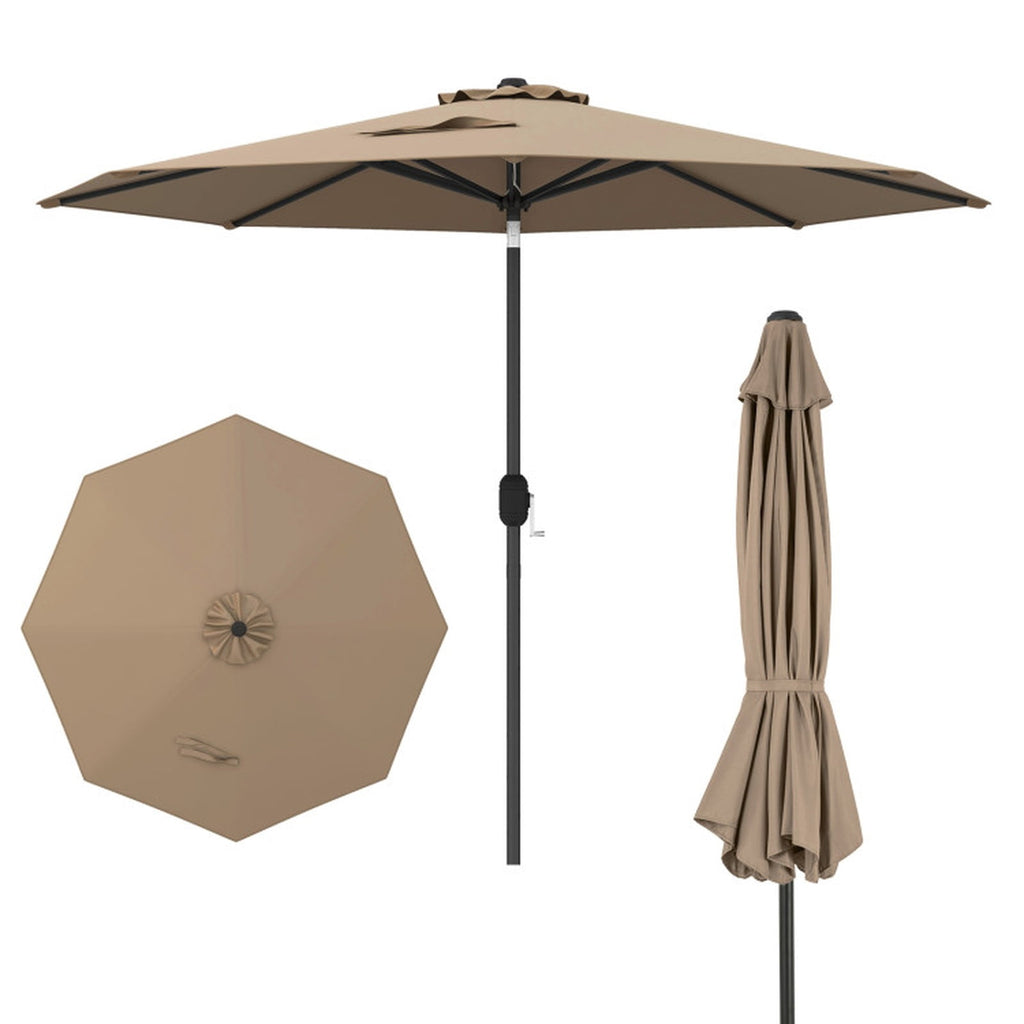 Biotree 9 ft Market Patio Umbrella with Crank and Tilt, 8 Sturdy Ribs, Vented Canopy - Tan for Backyard