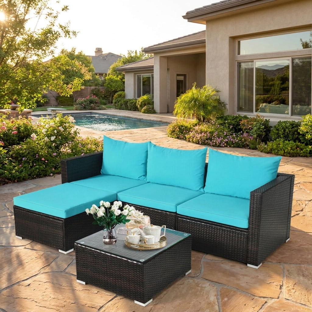 Biotree 5 Pieces Patio Rattan Furniture Set with Coffee Table Outdoor Conversation Set for Garden Backyard PorchTurquoise