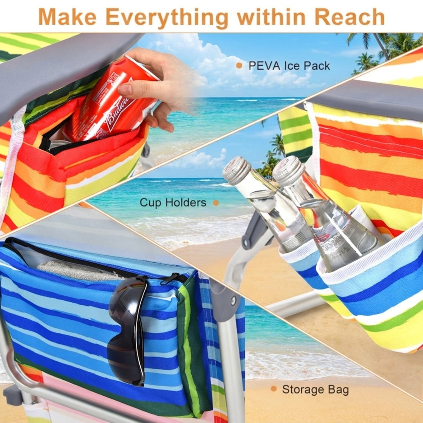 Biotree 2 Packs 5-Position Outdoor Folding Backpack Beach Table Chair Reclining Chair Set Stackable Patio Chair for Garden BackyardYellow