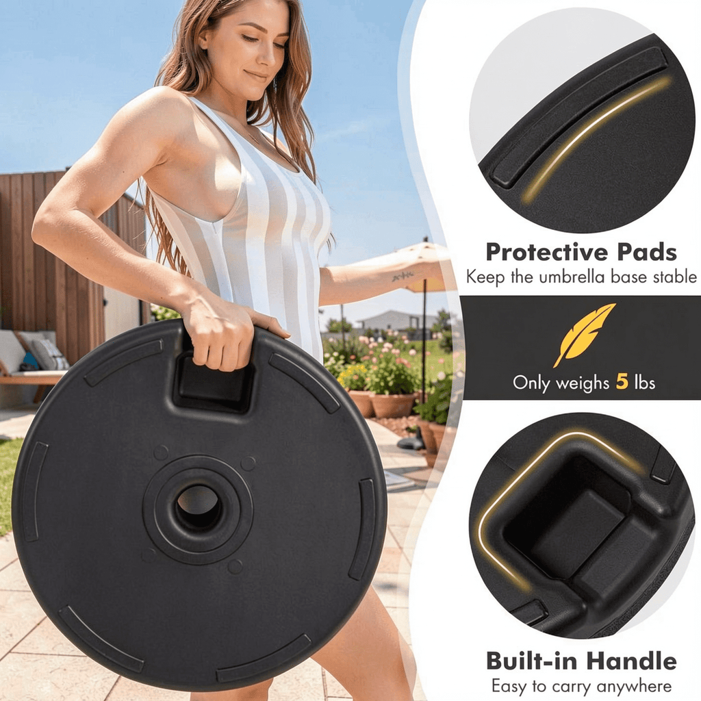 Biotree 19.5 Inch Fillable Round Umbrella Base Stand for Yard Garden Poolside-Black - Heavy Duty Outdoor Patio Stand