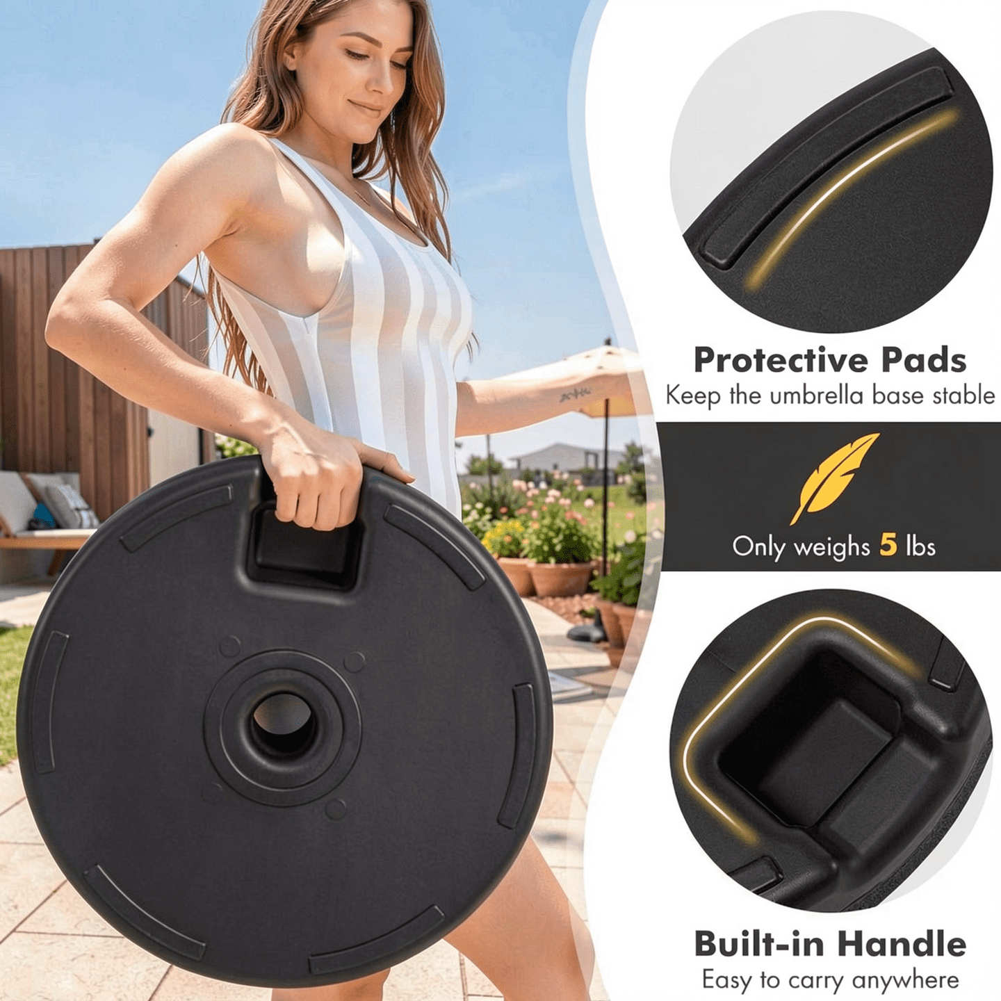 Biotree 19.5 Inch Fillable Round Umbrella Base Stand for Yard Garden Poolside-Black - Heavy Duty Outdoor Patio Stand