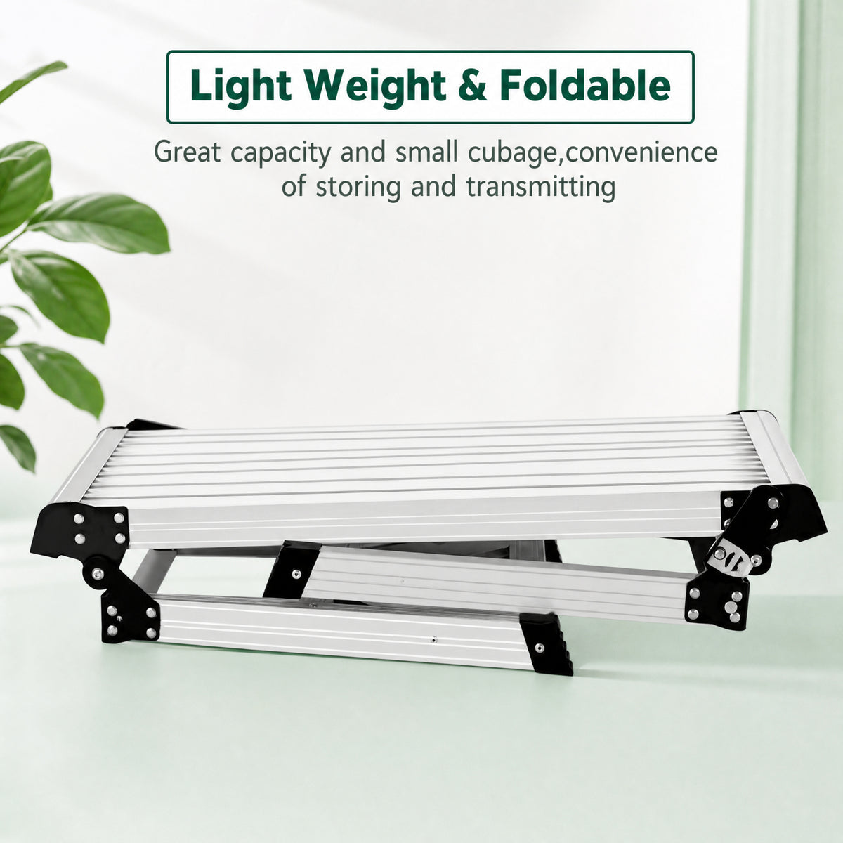 Biotree Folding Aluminum Work Platform Ladder with 330 lb Capacity, 29.5 x 12-Inch Anti-Slip Surface and Locking Legs for Home Maintenance, Silver