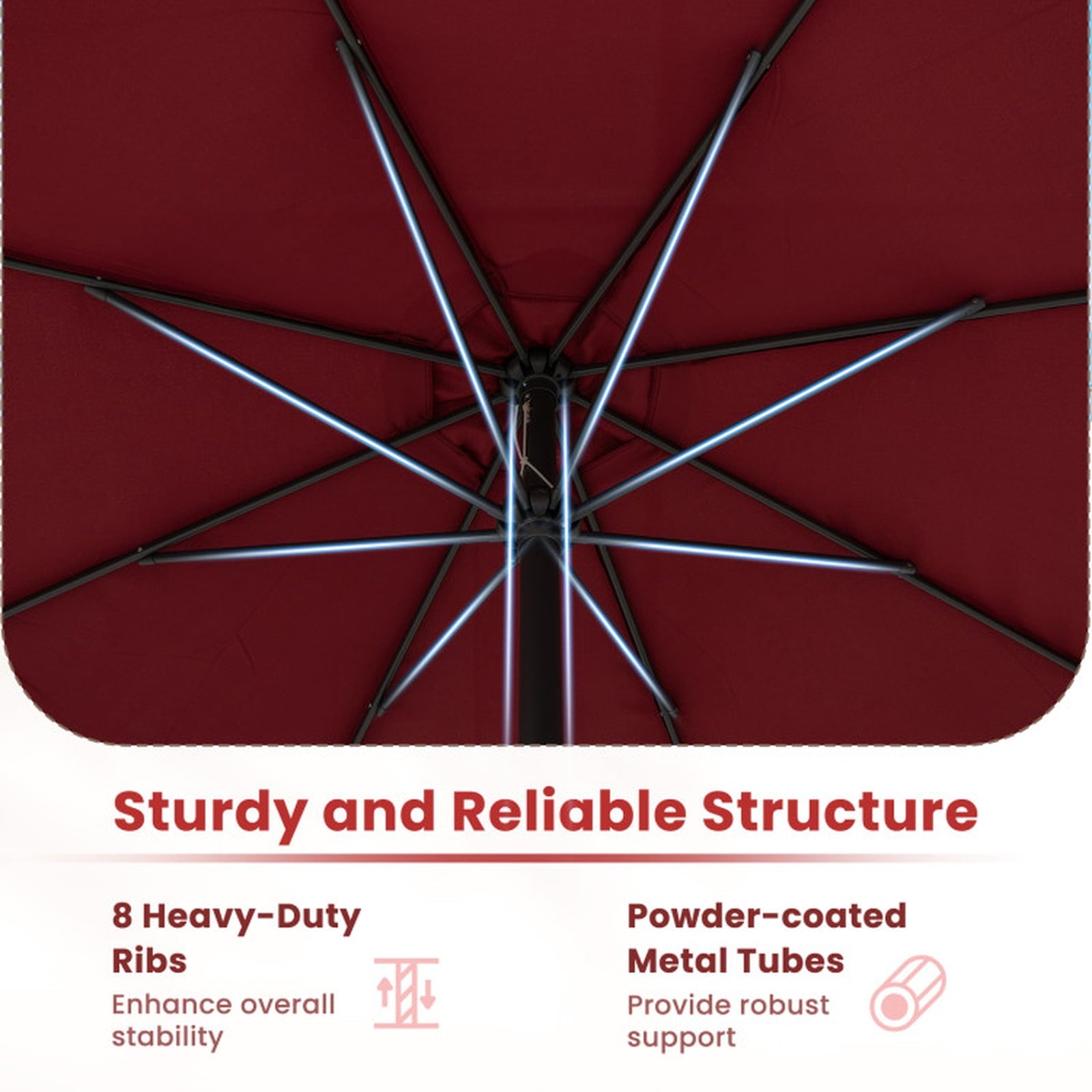 Biotree 12 ft Market Patio Umbrella with Crank and Tilt, 8 Sturdy Ribs, Vented Canopy - Red for Backyard