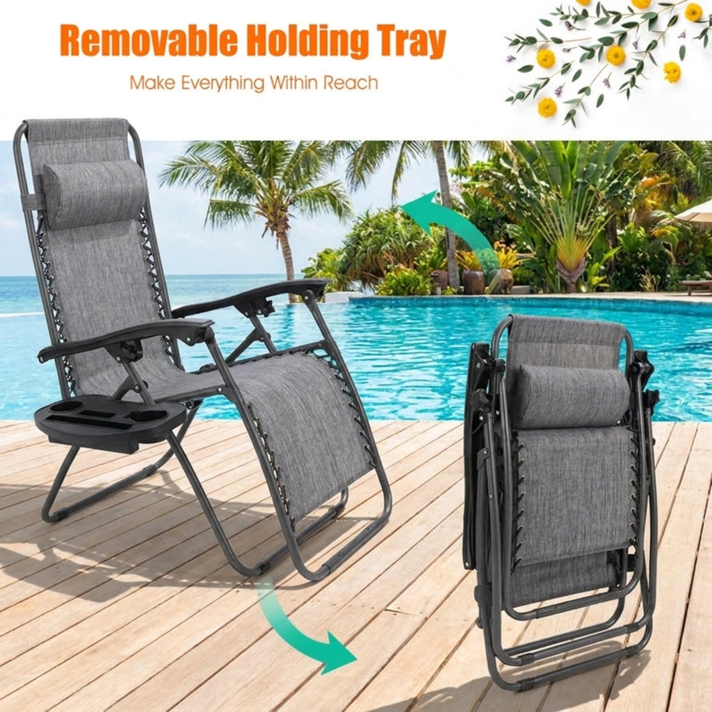 Biotree 2 Pieces Folding Recliner Zero Gravity Lounge Chair Stackable Patio Chair for Garden BackyardBlack