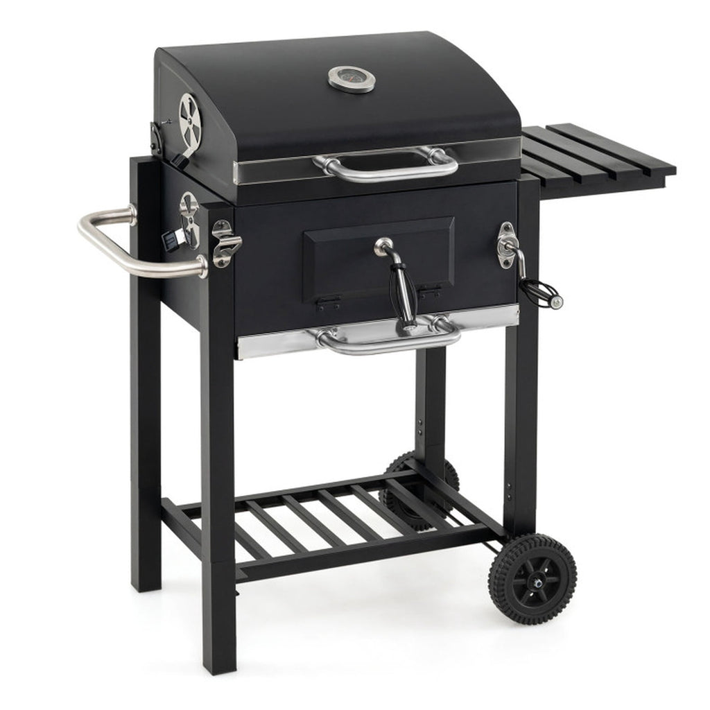 Biotree Portable Outdoor Charcoal BBQ Grill with Adjustable Charcoal Tray, Charcoal Grill on Wheels with Warming Rack, BBQ Smoker Cooker for Backyard Patio Camping Black