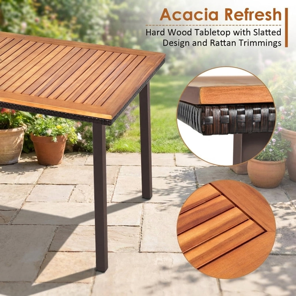 Biotree 55 Inch Patio Acacia Dining Table with Umbrella Hole, Black