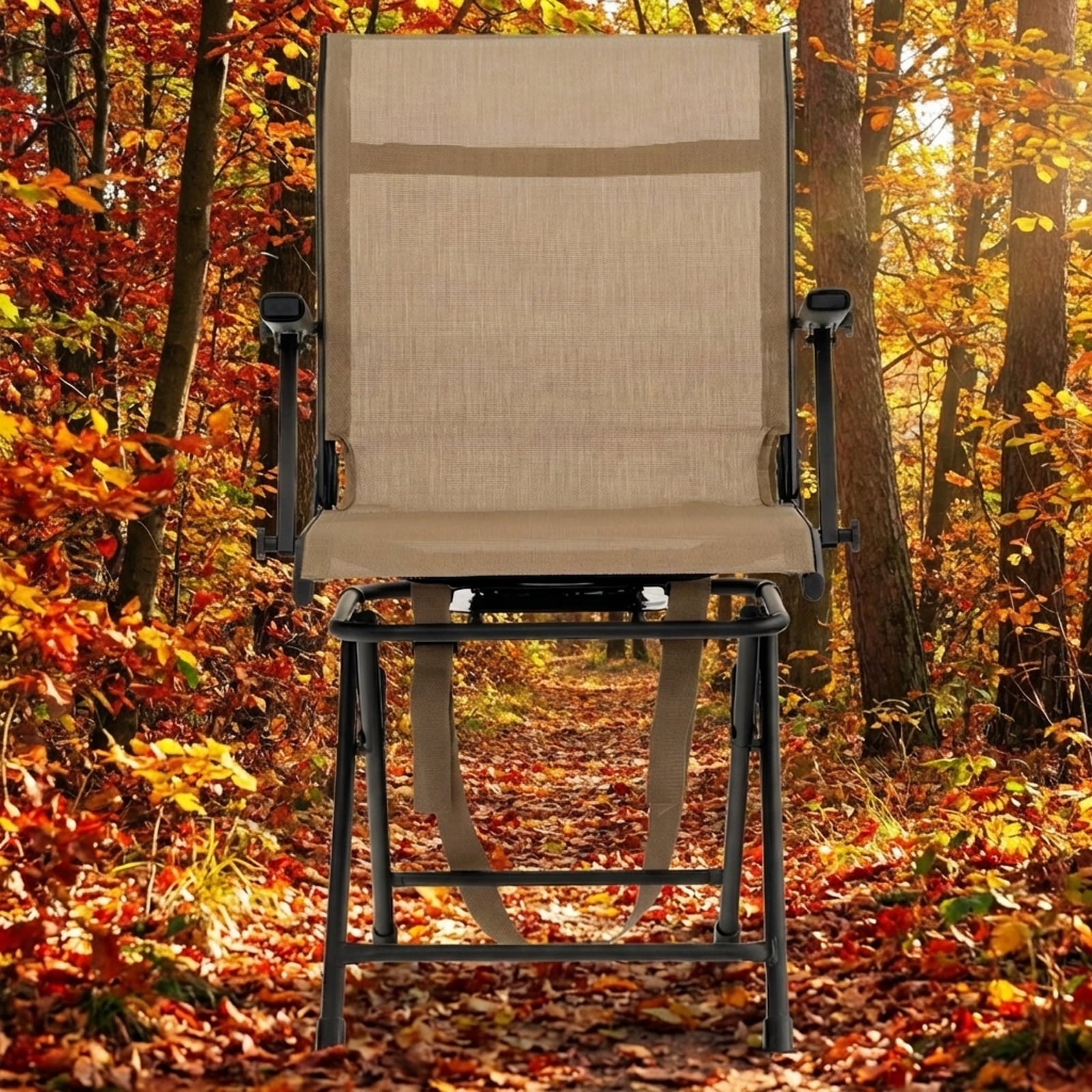 Biotree Folding 360 Degree Swivel Camping Stool with Detachable Backrest and Adjustable Height Tripod Hunting Chair, Camouflage