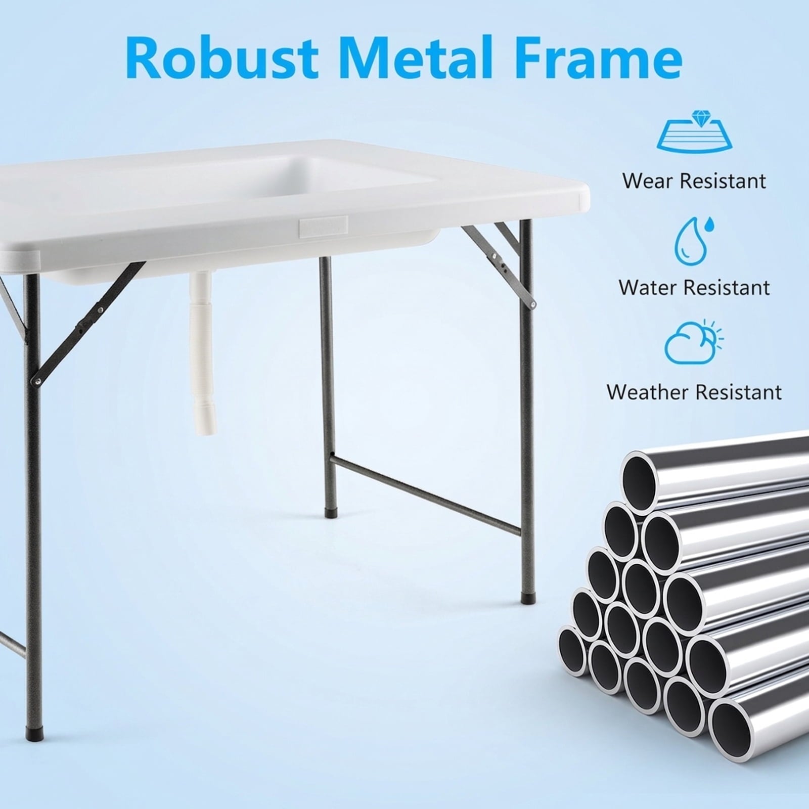 Biotree 4 Feet Folding Ice Bin Table with Skirt for Camping Picnic Wedding Portable Ice Cooler Party Table, White