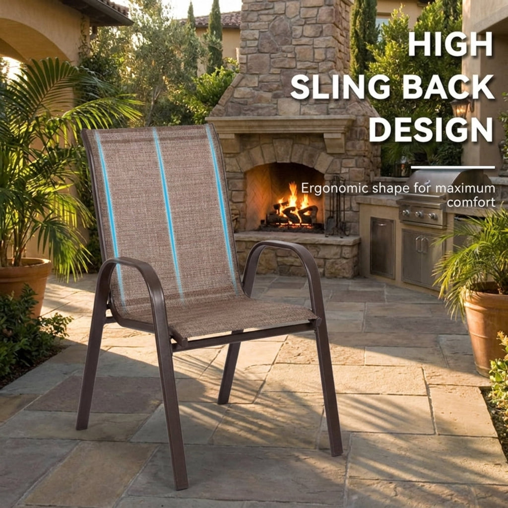 Biotree 2 Pcs Patio Chairs Outdoor Dining Chair with Armrest Stackable Patio Chair for Garden BackyardBrown