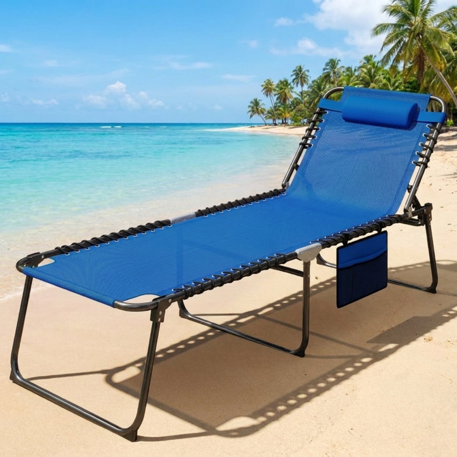 Biotree 4 Position Folding Lounge Chaise with Adjustable Backrest and Footrest Stackable Patio Chair for Garden BackyardNavy