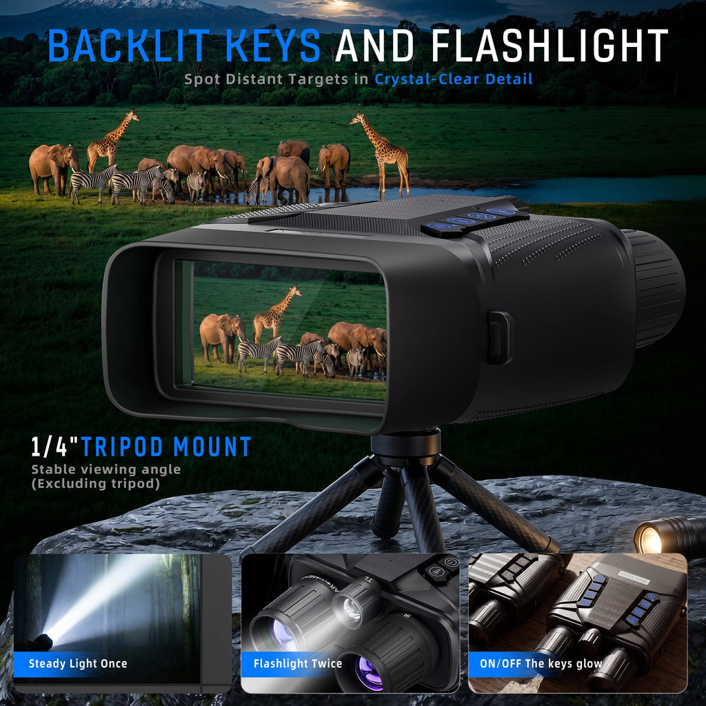 4K Night Vision Goggles for Adults Hunting, 8X Digital Night Vision Binoculars, 3.99inch Large Screen, 64GB Card, 2000FT Range, 40MP Photo Video