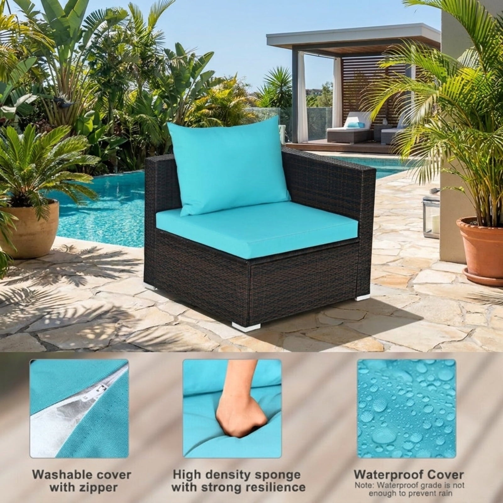 Biotree 5 Pieces Patio Rattan Furniture Set with Coffee Table Outdoor Conversation Set for Garden Backyard PorchTurquoise