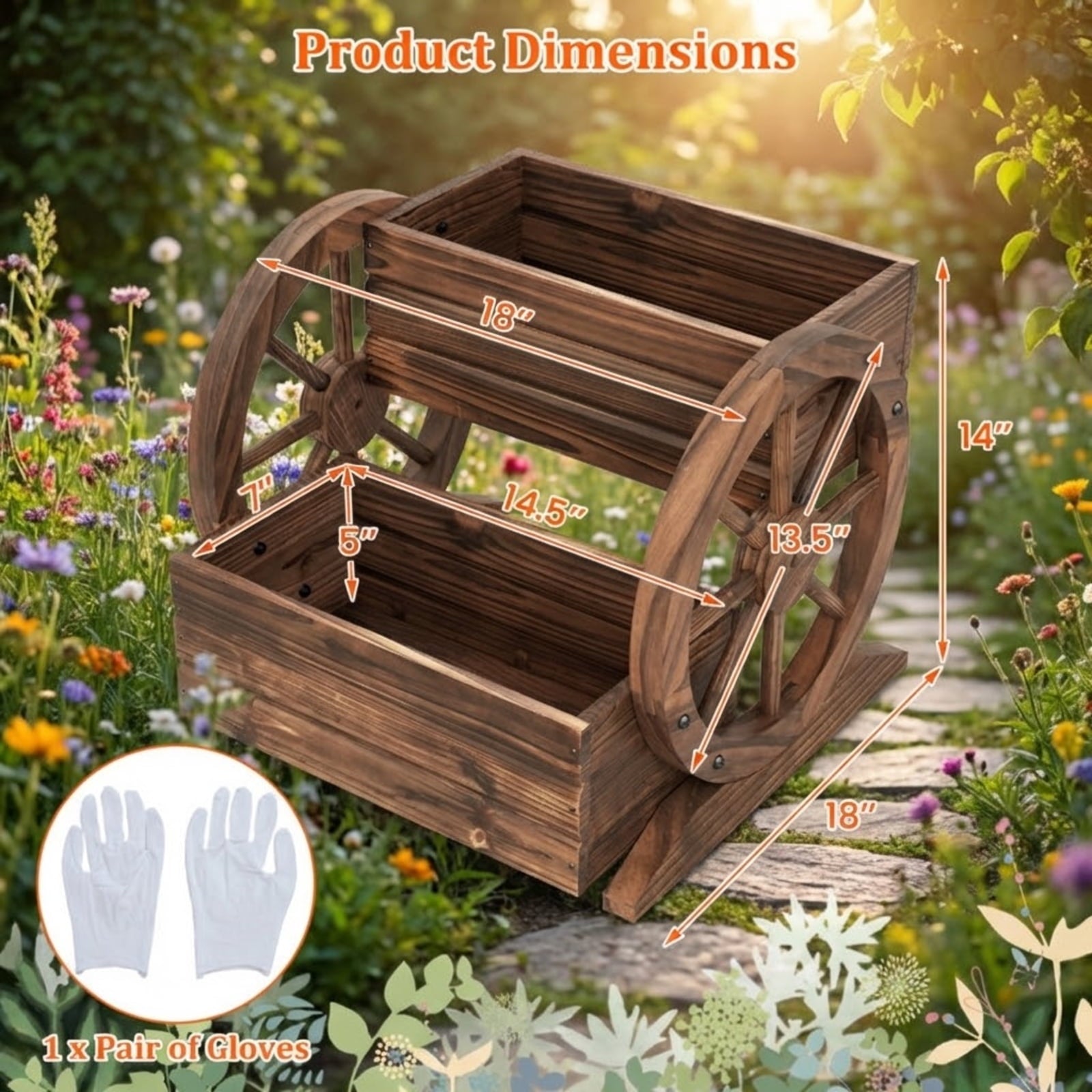 Biotree 2-Tier Raised Garden Bed Rustic Wood Wagon Shape with Drainage Holes and Wheels-Coffee Brown