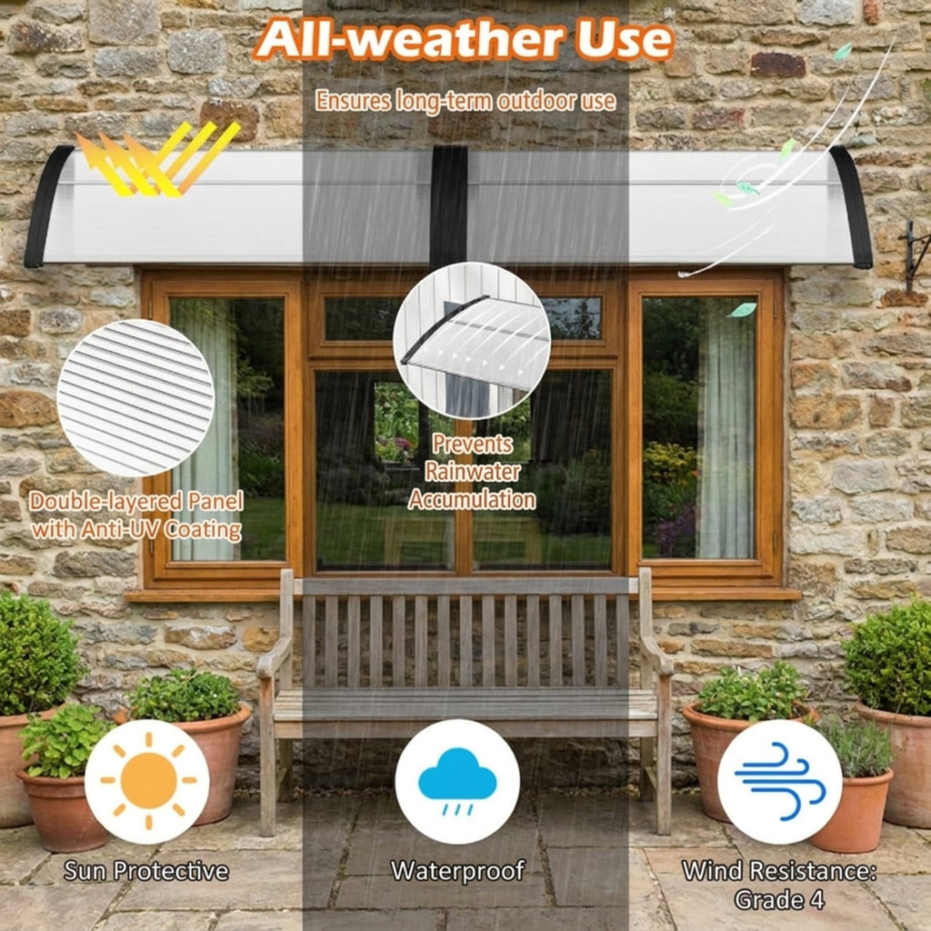 Biotree 48 x 40 Inch Outdoor Front Door Window Awning Door Canopy Exterior for Patio Deck Door Window Sun Rain Protection, Black