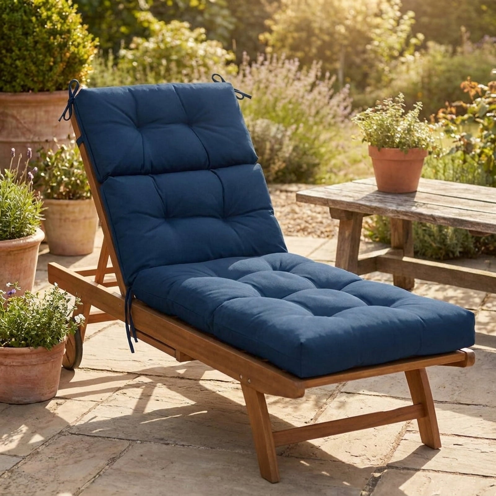 Biotree 22 X 44 Inch Tufted Outdoor Patio Chair Seating Pad Comfortable Patio Chair Cushion PadBlue