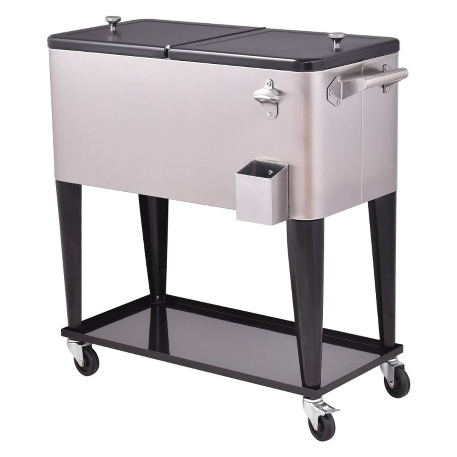 Biotree 80 Quart Patio Rolling Stainless Steel Ice Beverage Cooler with Shelf