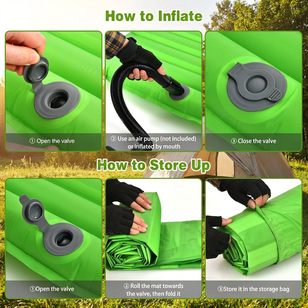Biotree 3 Inch Thick Inflatable Waterproof Camping Sleeping Pad with Built-In Pump Portable Sleeping Mat for Outdoor, Green