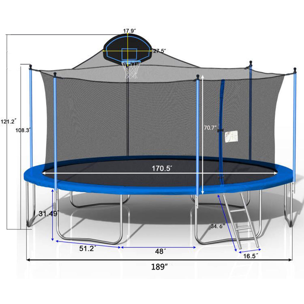 Biotree 16 FT Trampoline for Kids and Adults, Outdoor Trampoline with Basketball Hoop Safety Enclosure Net,Large Load Capacity Heavy-Duty Jumping Trampoline for Boys and Girls