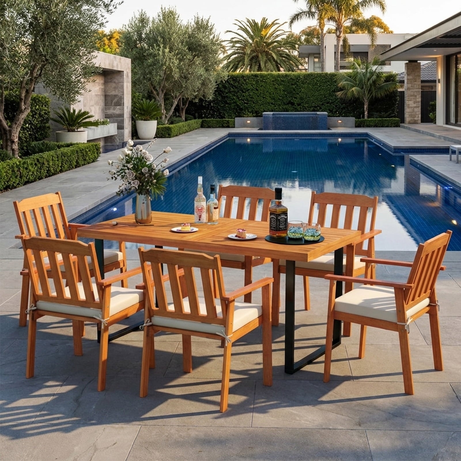 Biotree 7-Piece Patio Dining Set 63 In Table and 6 Chairs