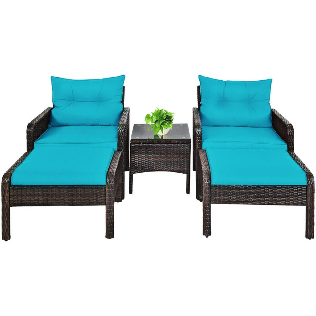 Biotree 5 Pieces Patio Rattan Furniture Set Sofa Outdoor Conversation Set for Garden Backyard PorchRed/Turquoise/Beige