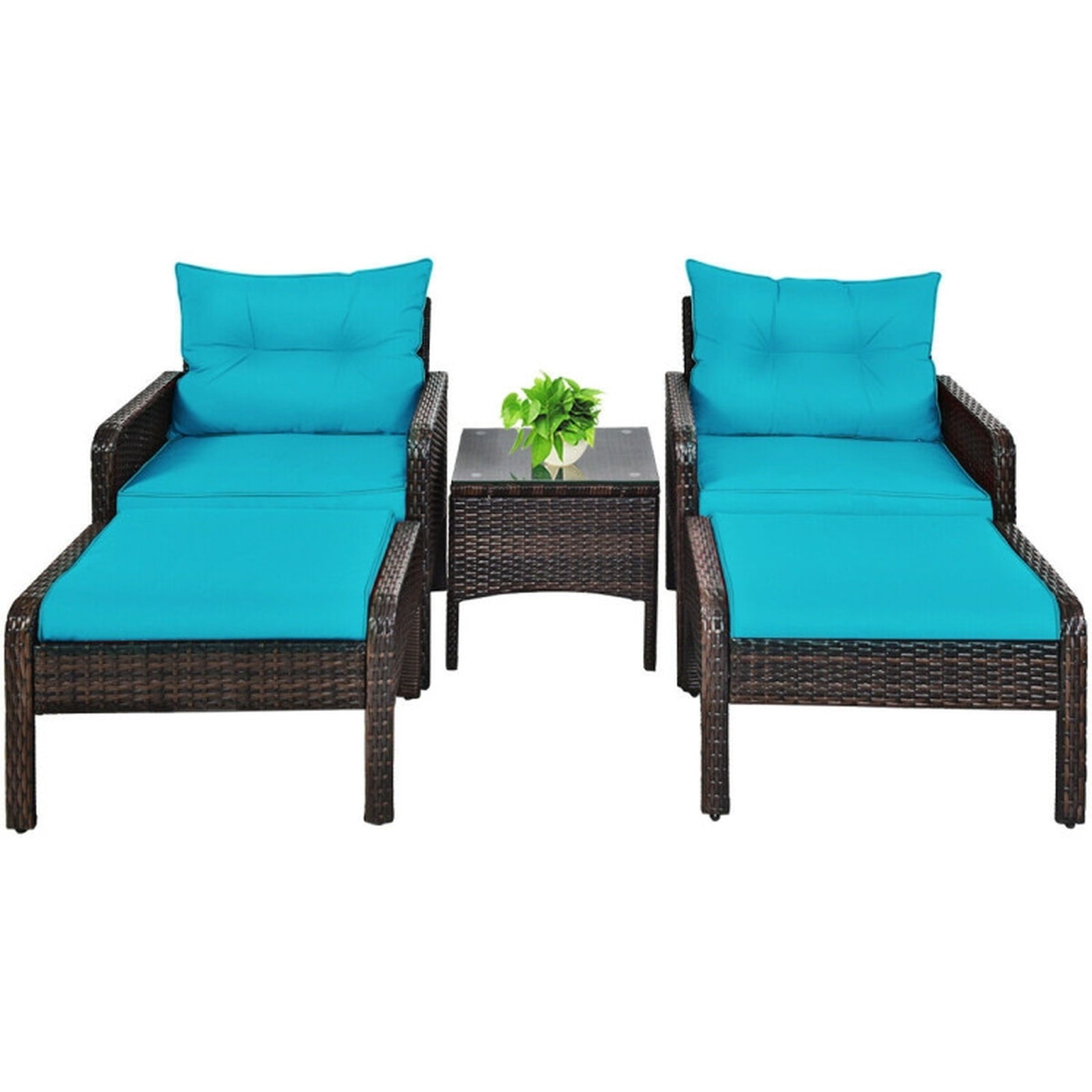 Biotree 5 Pieces Patio Rattan Furniture Set Sofa Outdoor Conversation Set for Garden Backyard PorchRed/Turquoise/Beige