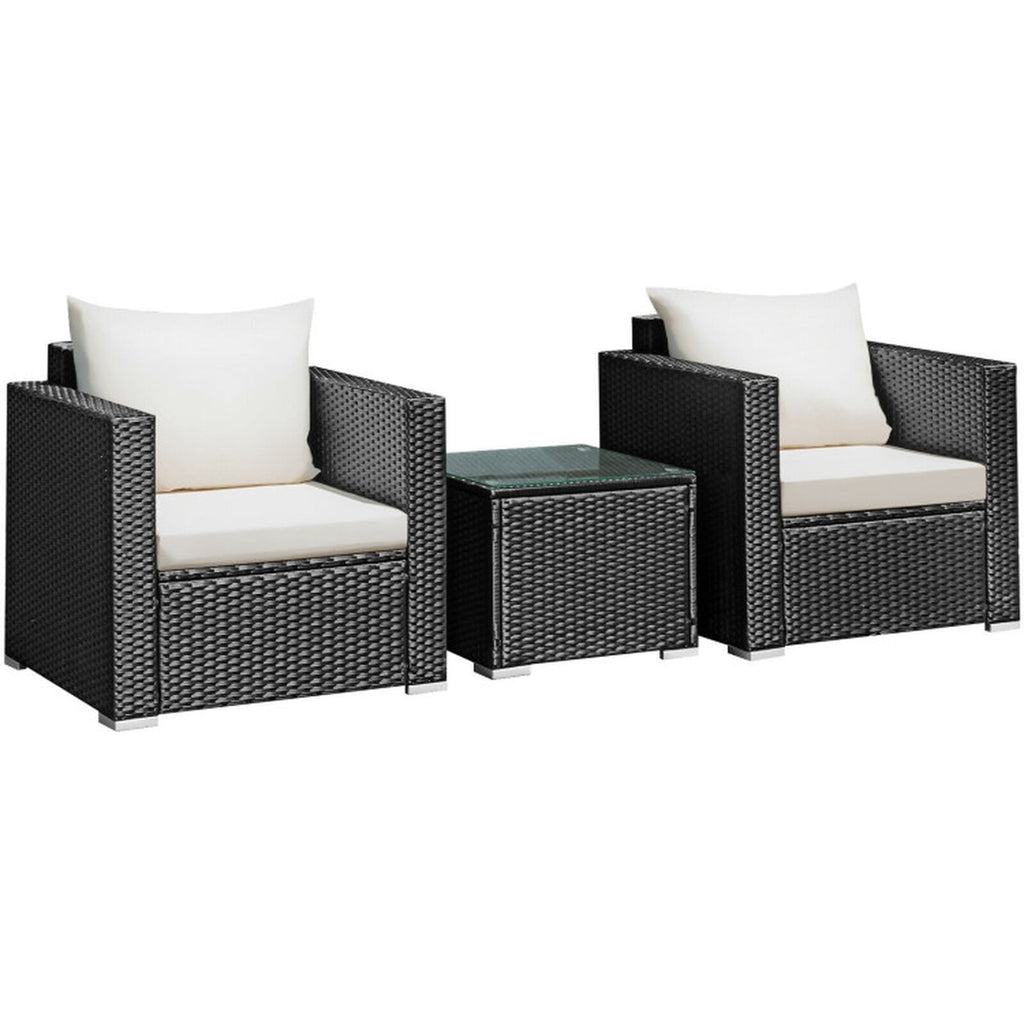 Biotree 3 Pieces Patio Wicker Conversation Set with Cushion Outdoor Conversation Set for Garden Backyard PorchWhite