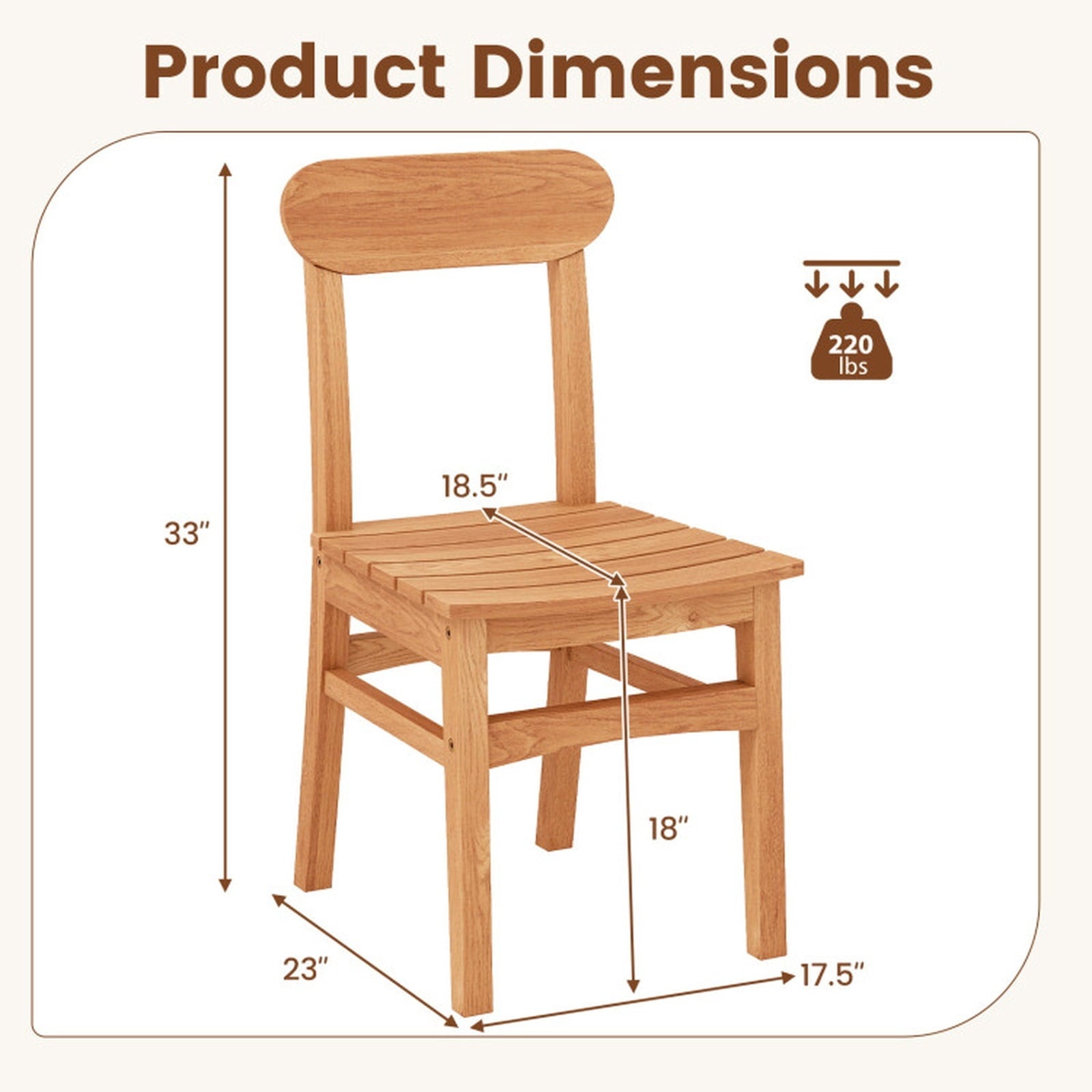 Biotree Patio Teak Wood Chair Armless Dining Chair with Slatted Seat Stackable Patio Chair for Garden BackyardNatural