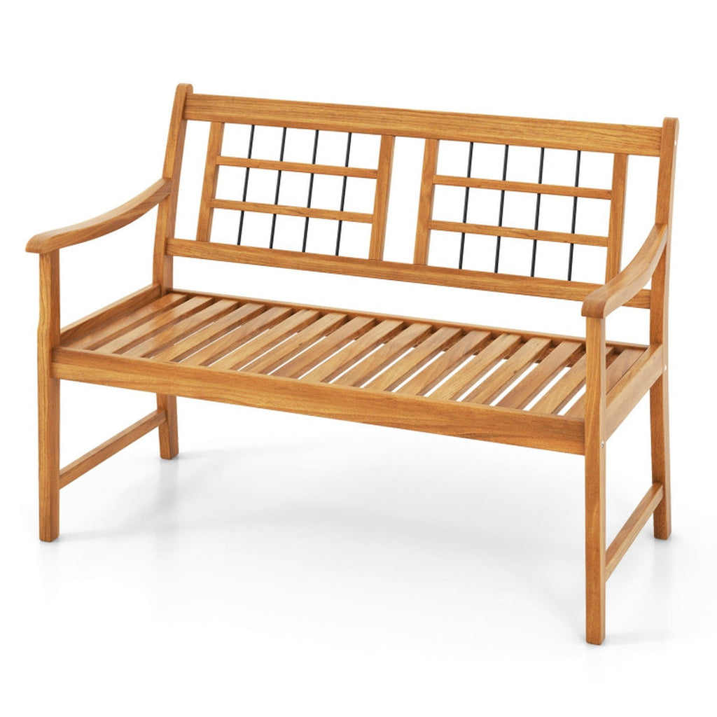 Biotree Patio Acacia Wood Bench with Curved Armrests Slatted Seat and Backrest Stackable Patio Chair for Garden BackyardNatural