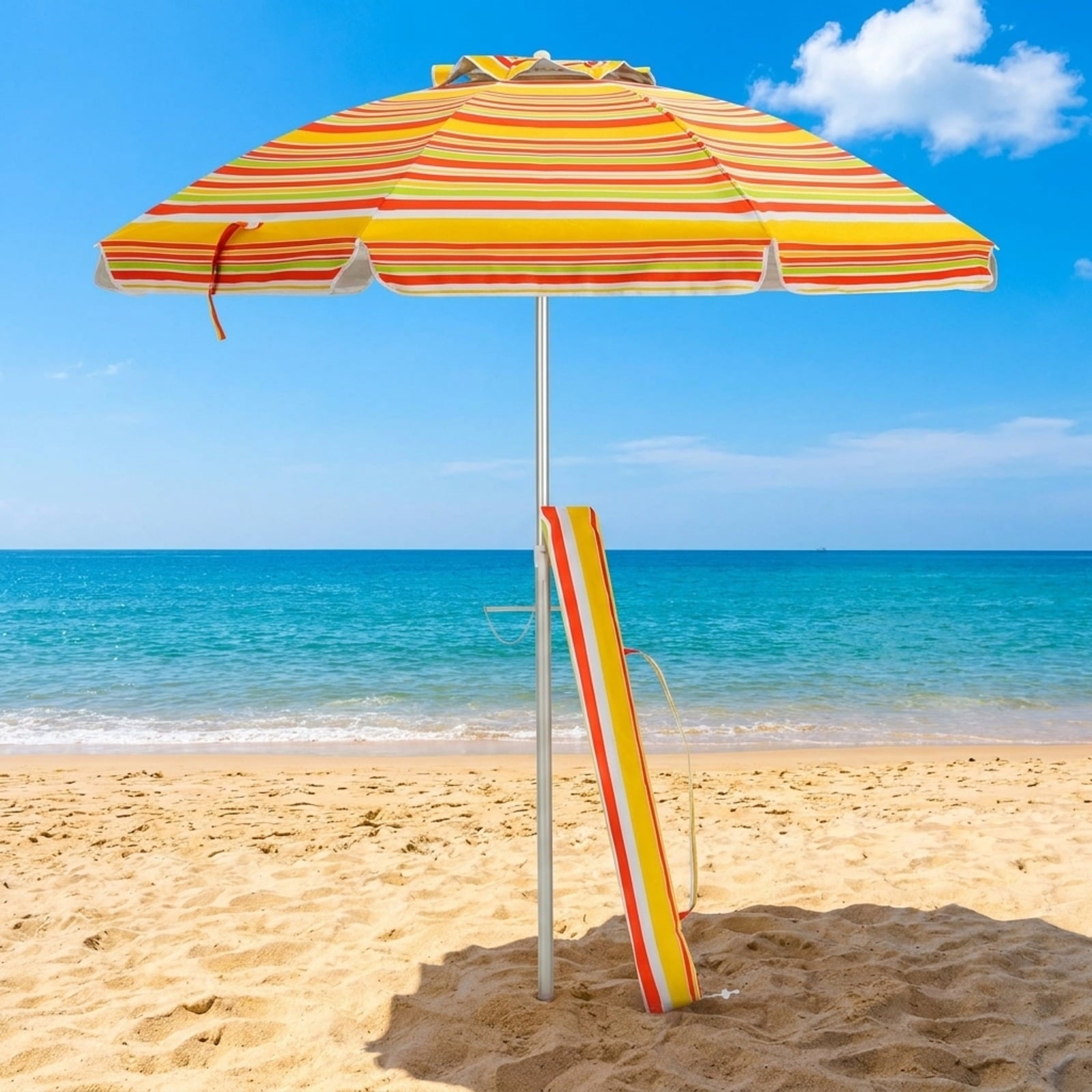 Biotree 6.5 ft Portable Beach Umbrella with Carrying Bag, 6 Ribs, Sand Tilt Mechanism - Orange for Backyard
