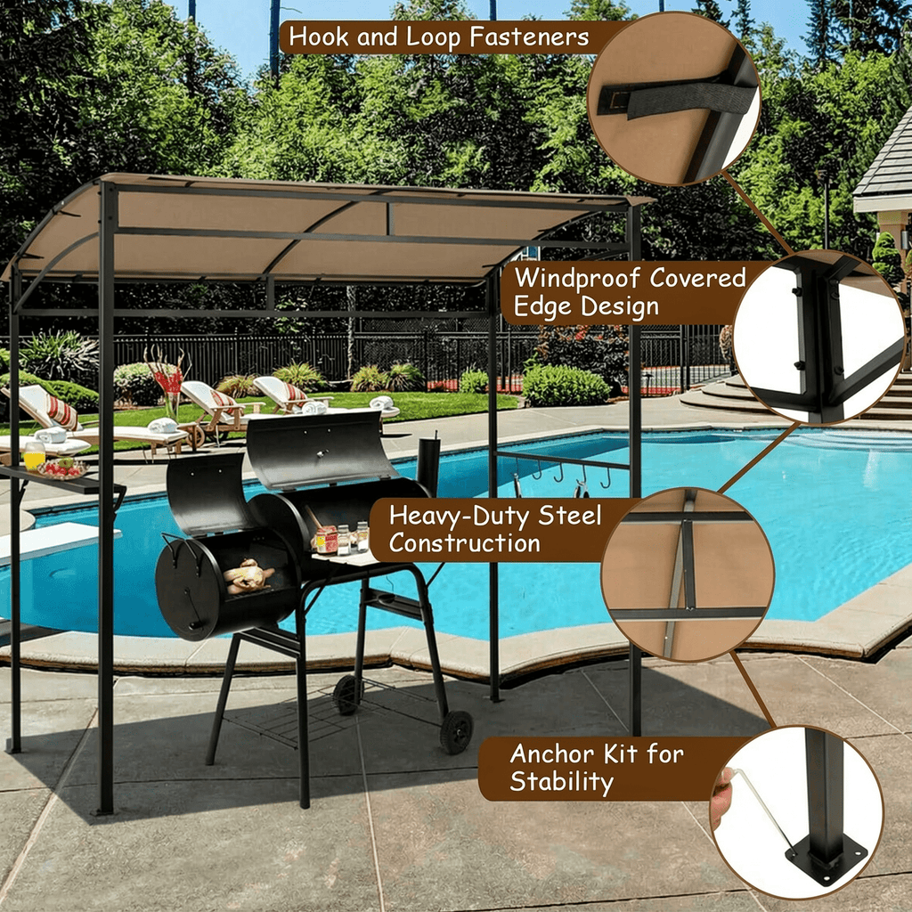 Biotree 7 x 4.5 Feet Grill Gazebo Outdoor Patio Garden BBQ Canopy Shelter Brown - Outdoor Patio Backyard Garden Shade Canopy Shelter