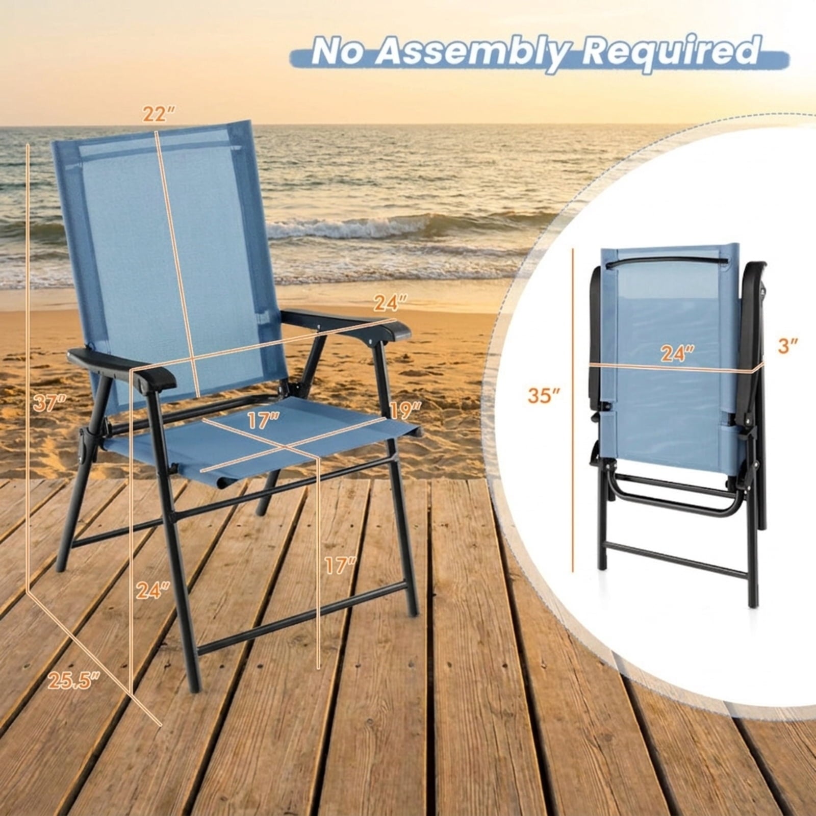 Biotree 2 Set of Patio Dining Chair with Armrests and Metal Frame Stackable Patio Chair for Garden BackyardBlue