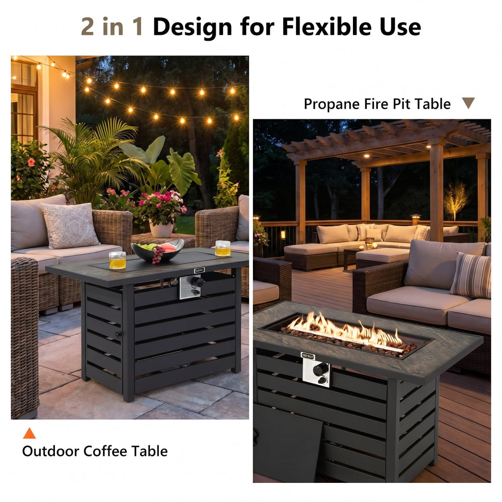 Biotree 42 Inch 50000 BTU Propane Fire Pit Table with Ore Powder Surface for Outdoor Patio Backyard Garden Camping, Black